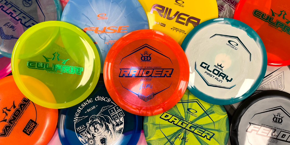 Pile of disc golf discs